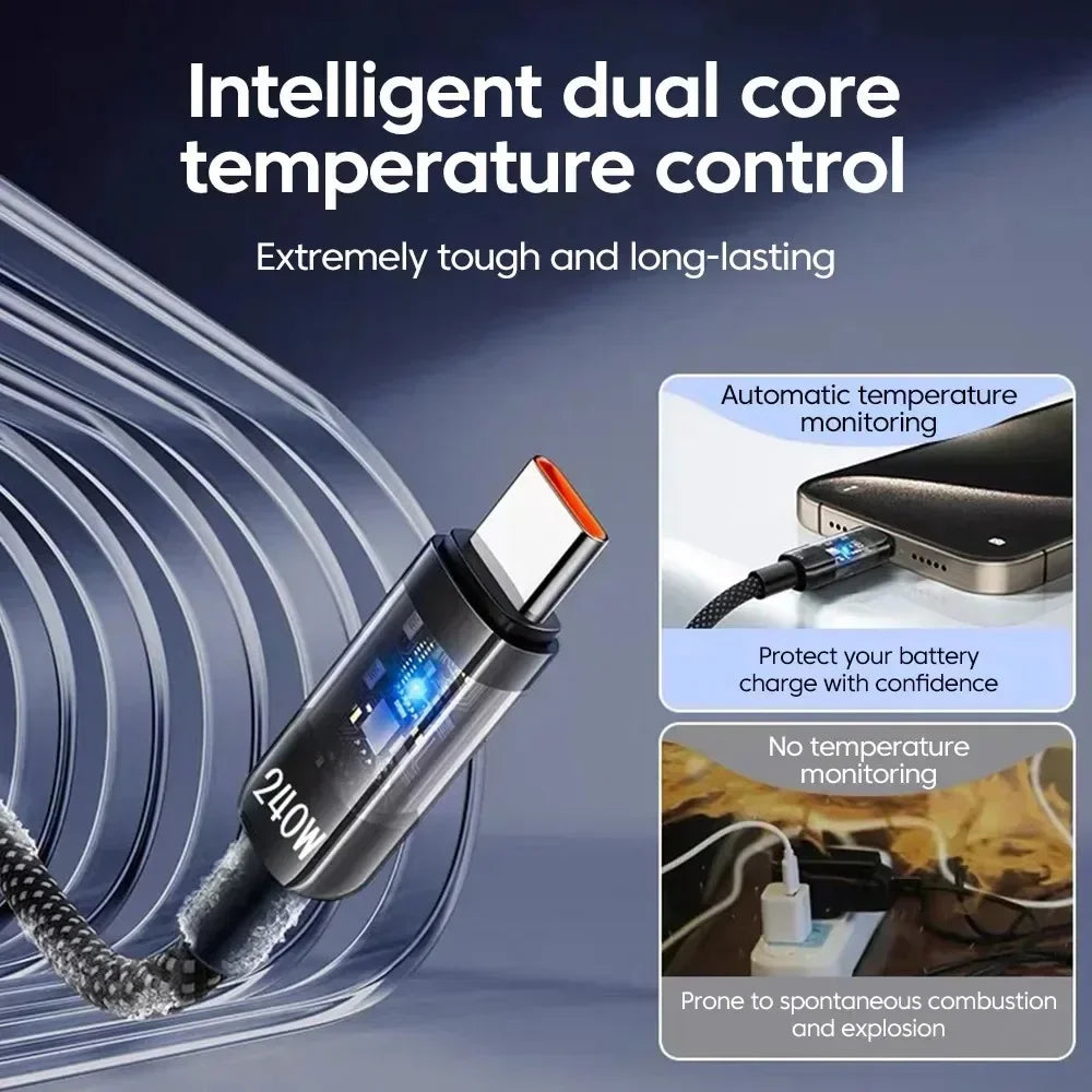 Cable USB-C 240W Carga Súper Rápida 2M | Ultra Resistente