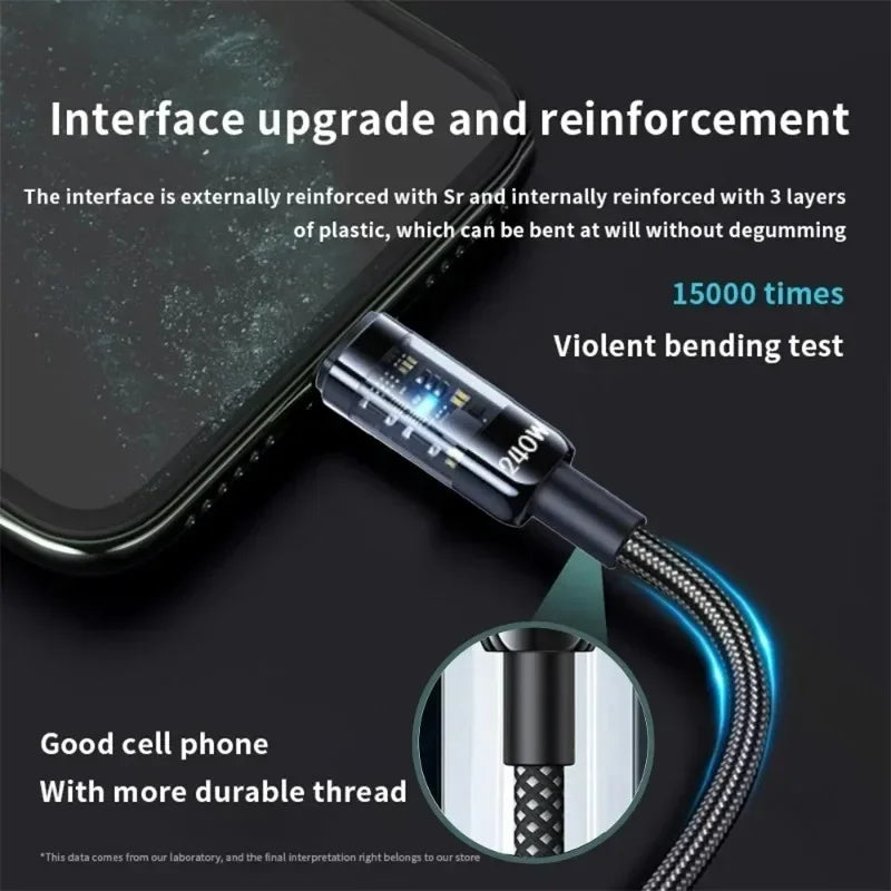 Cable USB-C 240W Carga Súper Rápida 2M | Ultra Resistente